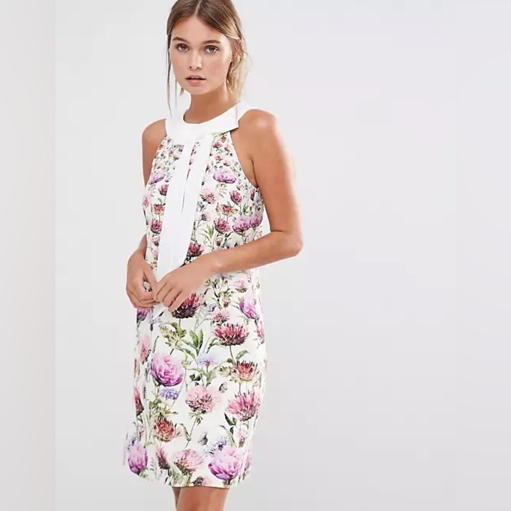 Ted Baker Lucilee Neck Tie Tunic Dress in Thistle Print